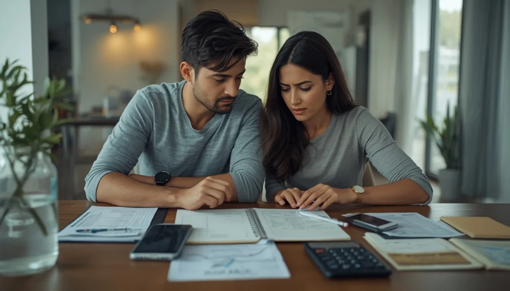 Renda familiar - Casal observando as contas e fazendo o controle financeiro